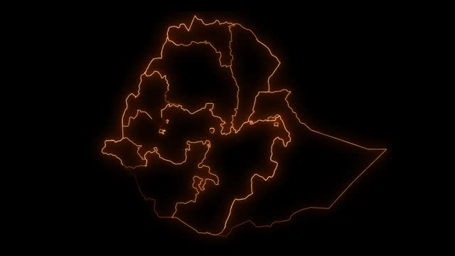 Ethiopia Country with all States Neon Outline Animation.