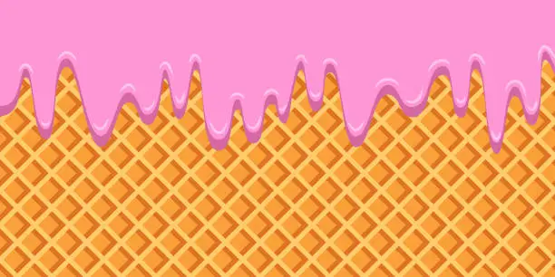 Vector illustration of Wafer pattern with dripping molten pink cream