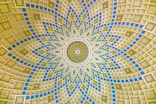 The beautiful domed roof of the Türkmenbaşy Ruhy Mosque in Ashgabat, Turkmenistan.