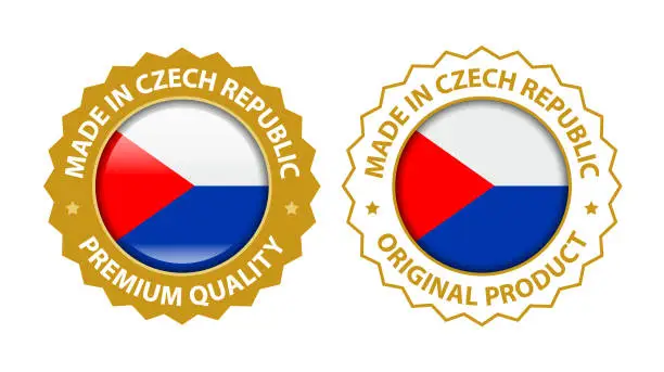 Vector illustration of Made in Czech Republic. Vector Premium Quality and Original Product Stamp. Glossy Icon with National Flag. Seal Template