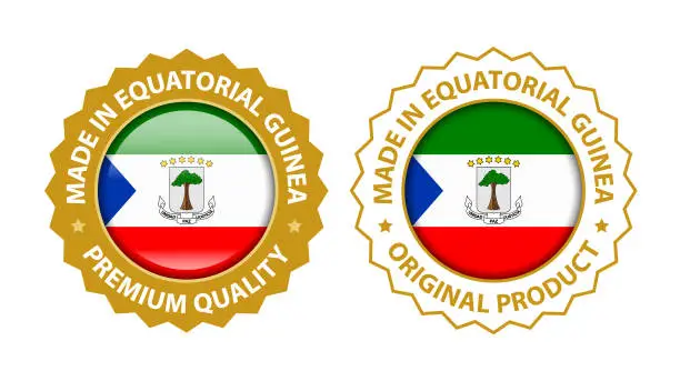 Vector illustration of Made in Equatorial Guinea. Vector Premium Quality and Original Product Stamp. Glossy Icon with National Flag. Seal Template