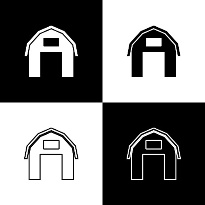 Set Farm house icon isolated on black and white background. Vector