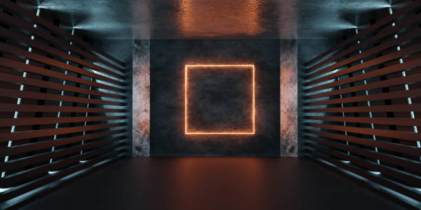 istock empty futuristic dark black metal basement with orange square light 3d render illustration 1894659246