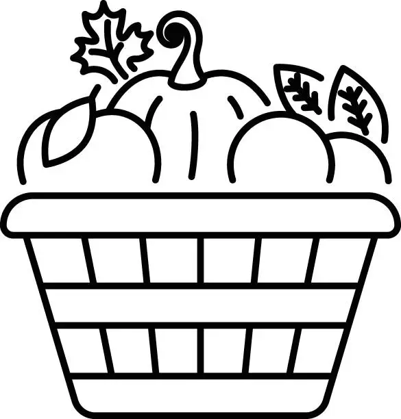 Vector illustration of Thanksgiving Day Mix Fruit Basket Concept Vector line icon Design, Harvest festival Symbol, Secular holiday Sign, Religious and cultural traditions Stock Illustration