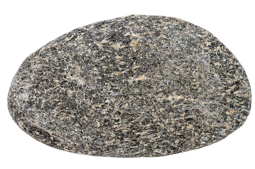 Top view of single black pebble isolated on white background.