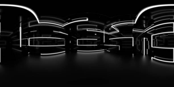 istock 360 degree full panorama environment map of dark black studio futuristic light interior with metallic reflections 3d render illustration 1894687977