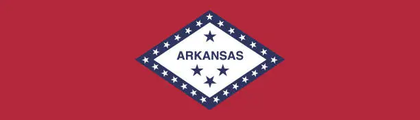 Vector illustration of Arkansas flag. A long banner. Flag icon. Standard color. A rectangular flag. Computer illustration. Digital illustration. Vector illustration.