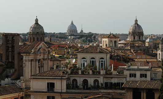 View From Vittorio Emanuele II Monument In Rome Italy On A Wonderful Spring Day With A Few Clouds In The Sky