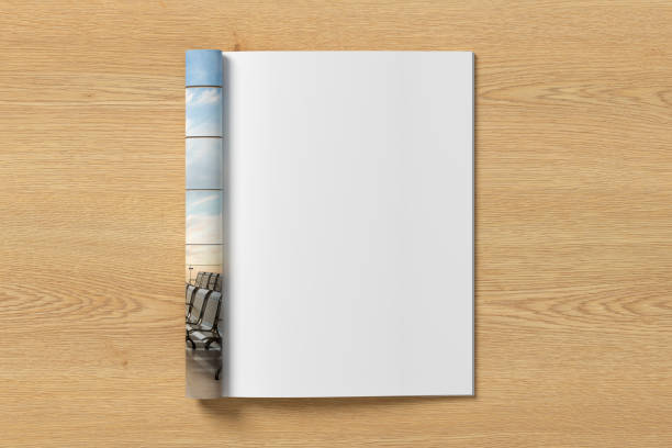 Magazine right-hand page mockup on wooden background