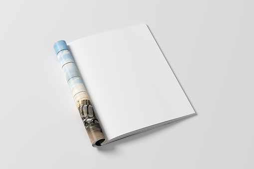 Magazine right-hand page mockup on white background. 3d illustration