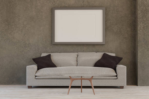 istock modern living room with table, couch, empty picture frame and industrial design with concrete walls 3d render illustration 1894715393