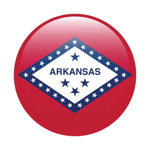 Vector illustration of Arkansas flag. Button flag icon. Standard color. Circle icon flag. 3d illustration. Computer illustration. Digital illustration. Vector illustration.