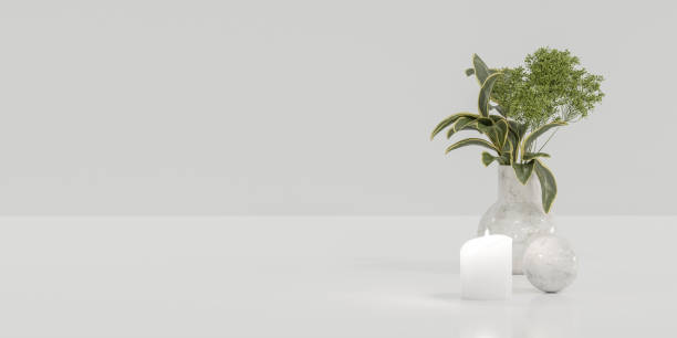 istock white empty blank background with vase, plants and candle 3d render illustration 1894725795