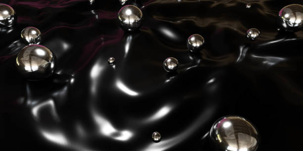 istock Illustration of shiny balls floating on a black surface in 3D render 3d render 1894750185