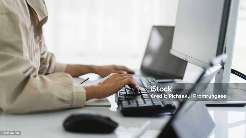 Developer Programmer Typing Code On Keyboard For Programming To ...
