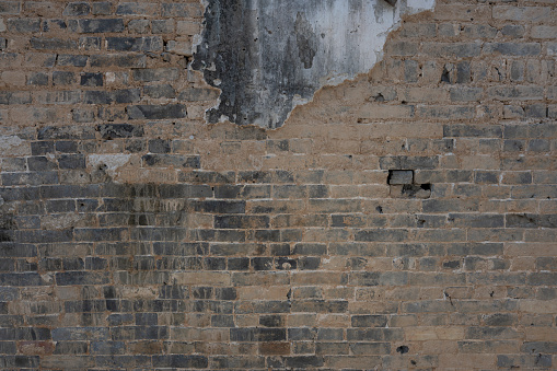 Dirty and dilapidated brick wall background image
