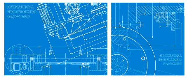 Engineering drawing set. Vector engineering illustration. Computer aided design systems. Technical