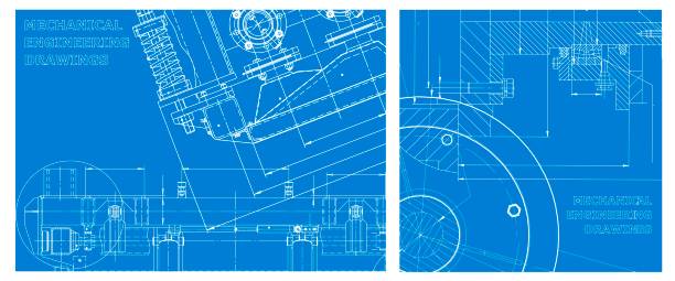 Engineering illustration set. Cover, flyer, banner, background Engineering drawing set. Vector engineering illustration. Computer aided design systems. Technical blueprint stock illustrations