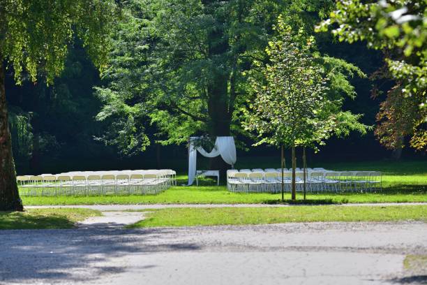 istock White wedding decoration in the forest park before the wedding 1894753423