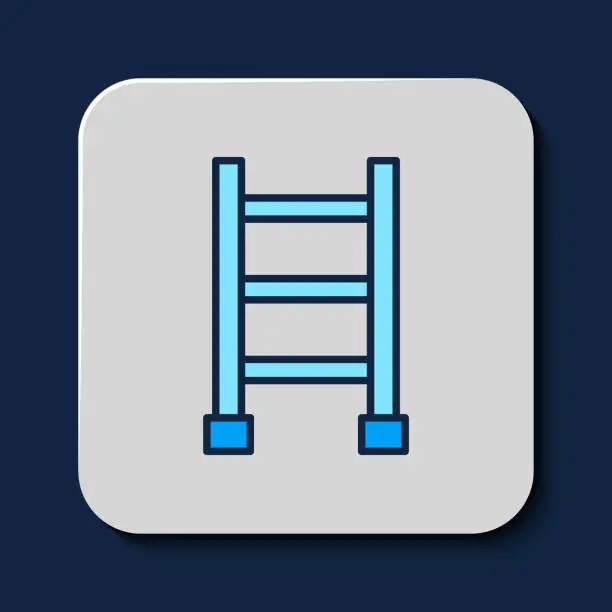 Vector illustration of Filled outline Fire escape icon isolated on blue background. Pompier ladder. Fireman scaling ladder with a pole. Vector