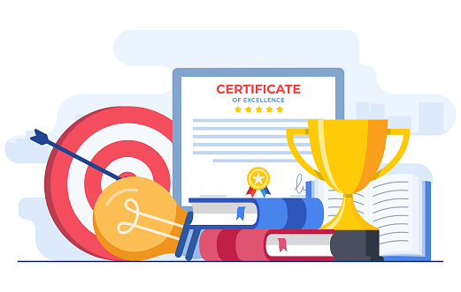 Flat-style vector illustration of education, knowledge, certificate, training courses, graduation, championship, Award, Prize and appreciation concept for website banner, online advertisement, marketing material, business presentation, poster, landing page, and infographic
