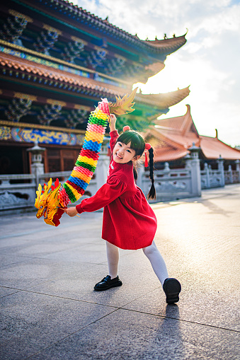 Girls Celebrating Spring Festival at Qingyun Zen Temple in Shantou  Guangdong China,Celebrate the Chinese Spring Festival.