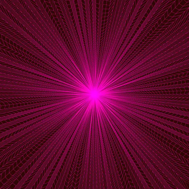 Vector illustration of Radiating pink lines on a dark background creating a beam effect.