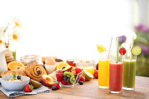 Juice and breakfast table