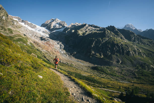 istock Trail runner bounds along mountain trail 1894923677