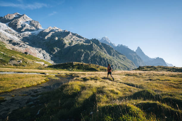 istock Trail runner bounds along mountain trail 1894935639