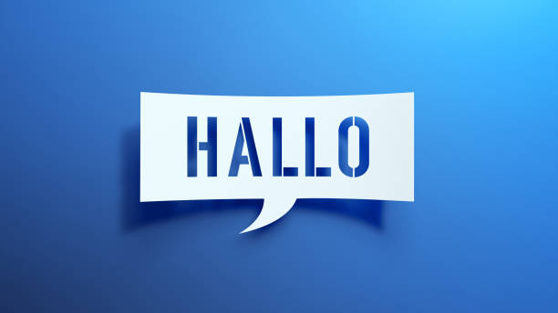 istock Hallo - Speech Bubble. Minimalist Abstract Design With White Cut Out Paper on a Blue Background. 3D Render. 1894984136