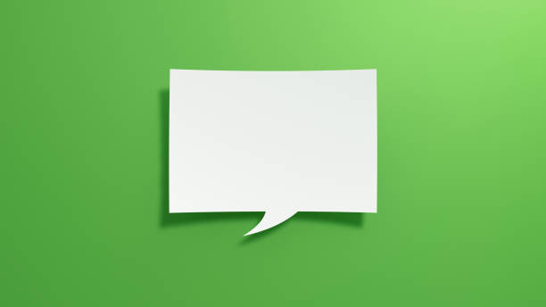 Short Empty Speech Bubble. Minimalist Abstract Design With White Cut Out Paper on Green Background. Short Empty Speech Bubble. Minimalist Abstract Design With White Cut Out Paper on Green Background. 3D Render. green word bubble stock pictures, royalty-free photos & images