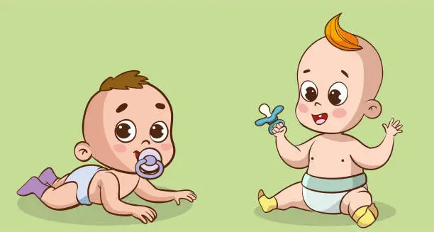 Vector illustration of Cartoon baby with different poses. Vector clip art illustration.