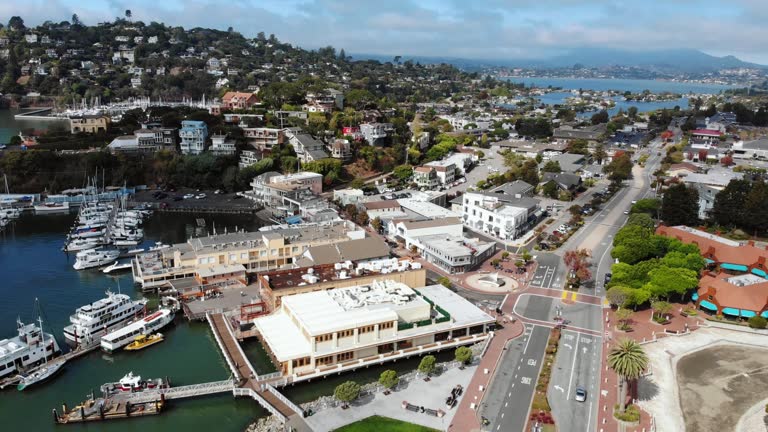 Aerial tilt down shot of Tiburon, California