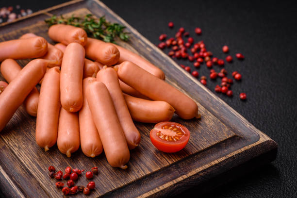 istock Delicious small sausages with salt, spices and herbs 1895183451