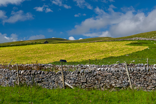 Dry stone wall close to Malham Tarn in the southern area of the Yorkshire Dales National Park in England.