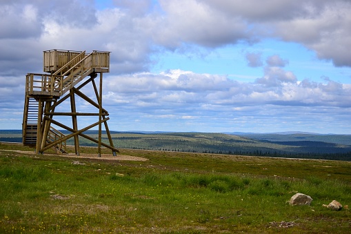 Viewing tower and fells in Saariselkä, Lapland