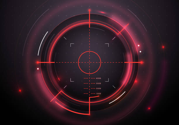stockillustraties, clipart, cartoons en iconen met futuristic red rifle scope hud for take aim - oorlog