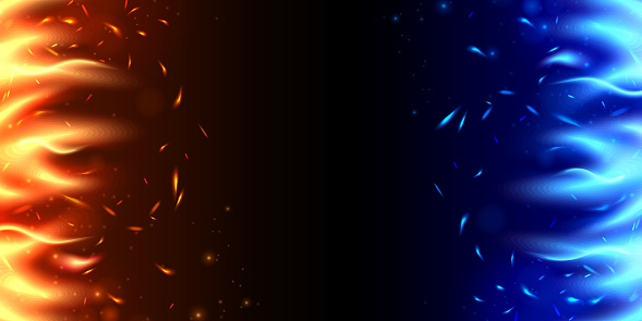 Two Sides Of Blue And Red Flames.