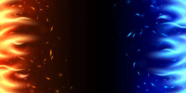 Vector illustration of Two Sides Of Blue And Red Flames.