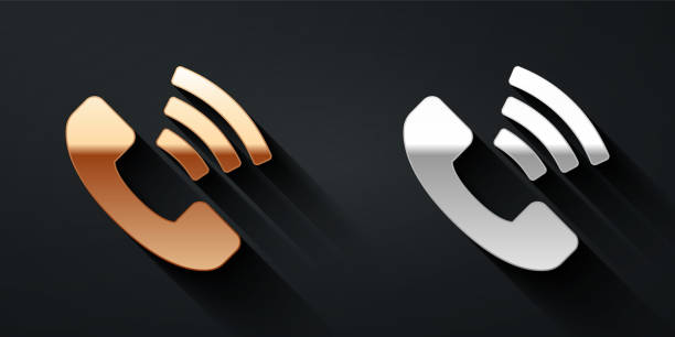 istock Gold and silver Telephone 24 hours support icon isolated on black background. All-day customer support call-center. Full time call services. Long shadow style. Vector 1895232471