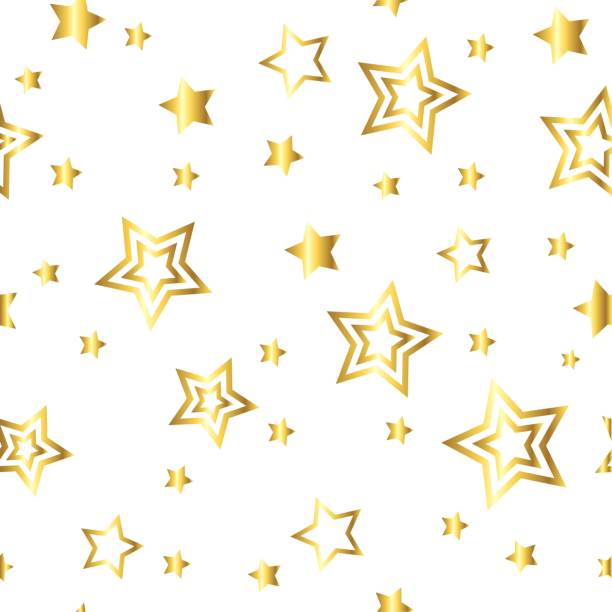 istock Gold flying stars, trendy seamless pattern. Festive decor, gold sparkles confetti on a white background. for print, postcard, paper, banner. vector illustration. 1895261867