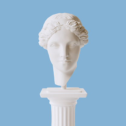 Marble sculpture woman face. Bust of antique statue, 3d rendering
