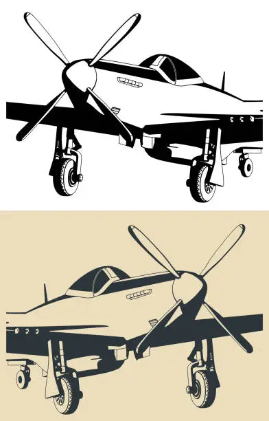 Vector illustration of Fighter-bomber of World War II close-up