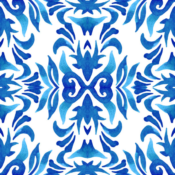 istock Damask hand drawn floral design. Abstract seamless ornamental watercolor paint pattern for fabric 1895391894