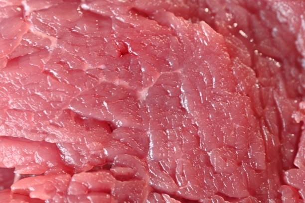 背景となる赤身の牛肉の食感、肉の縦筋繊維 - veal piccata ストックフォトと画像