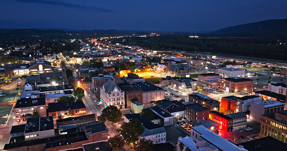 Aerial shot of Williamsport in Lycoming County, Pennsylvania on a Fall evening. Authorization was obtained from the FAA for this operation in restricted airspace.