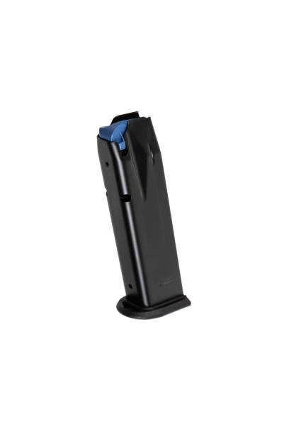 istock Metal pistol magazine for 9 mm cartridges. Clip for ammunition. Isolate on a white background. 1895477607