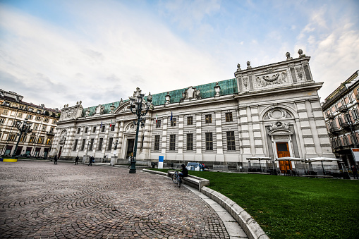 Brussels, Belgium - December 24, 2019: Exterior facade of the Palais de la Nation, Belgian Federal Parliament building