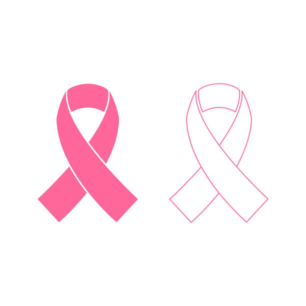 illustrazioni stock, clip art, cartoni animati e icone di tendenza di design vettoriale dell'icona del nastro di sensibilizzazione del cancro al seno. - nastro-rosa
